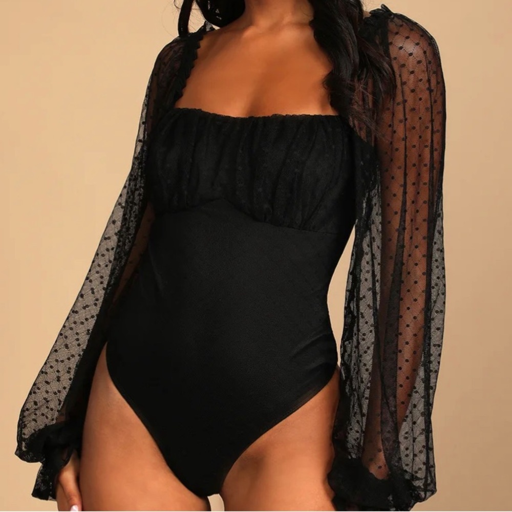 Sheer polka dot bodysuit
